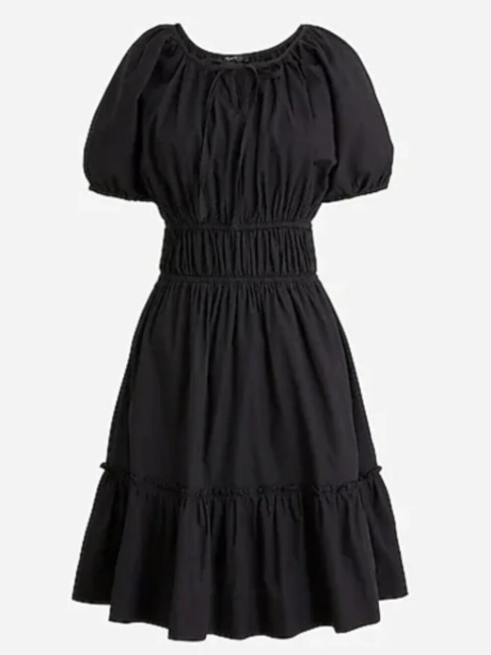 NWT J. Crew Cinched-Waist Puff Sleeve Mini Dress Black Size XS Boho Cottagecore